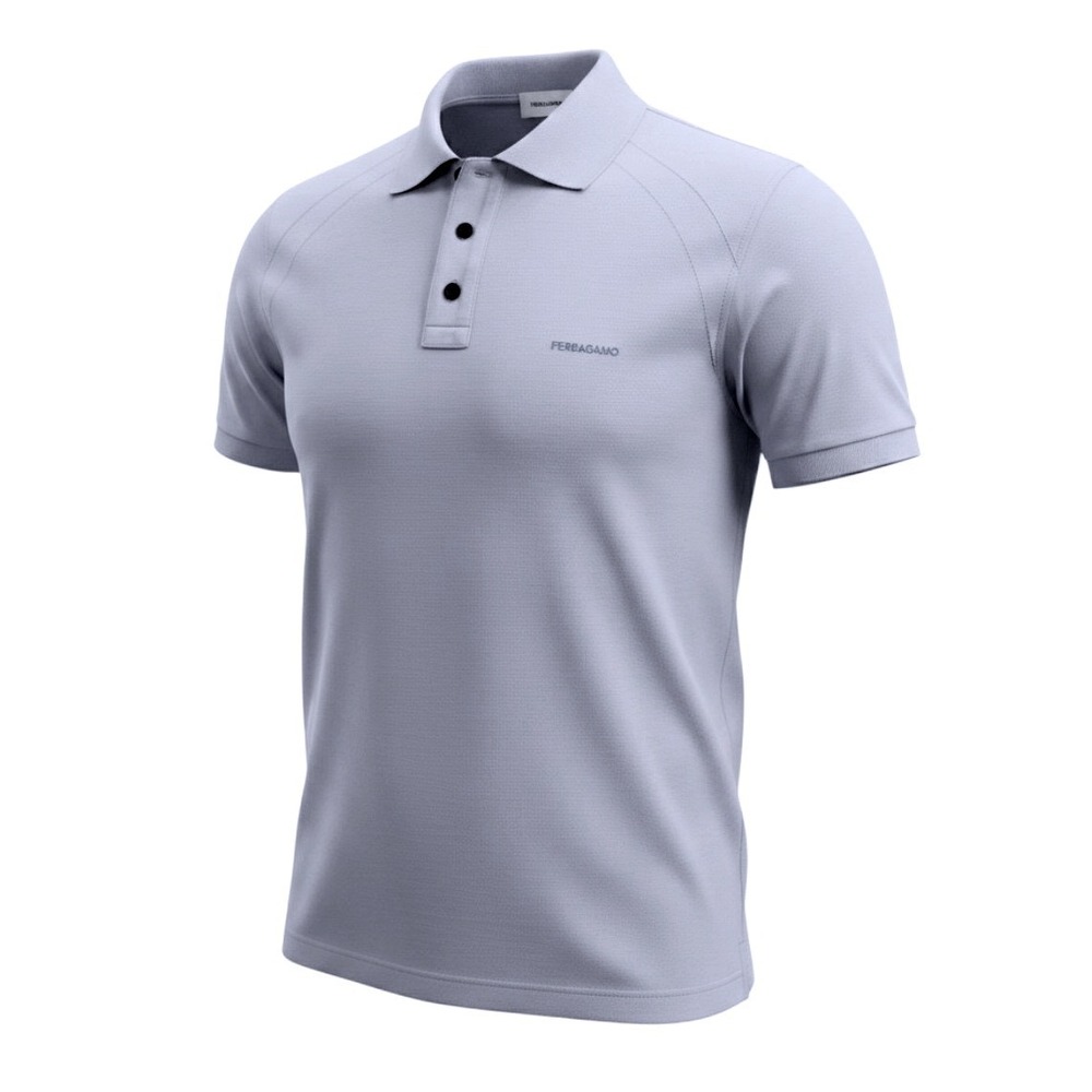 Ferragamo‎ Polo Shirt Mens XL Light Blue New Short Sleeve Cotton Italy